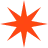 Bold, abstract orange starburst shape on a black background.