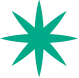 Green stylized cannabis leaf with eight pointed tips on a white background.
